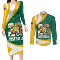 Australia 2026 Soccer Custom Couples Matching Long Sleeve Bodycon Dress and Long Sleeve Button Shirt Go Socceroos Kangaroo Mascot Green Sporty