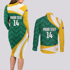 Australia 2026 Soccer Custom Couples Matching Long Sleeve Bodycon Dress and Long Sleeve Button Shirt Go Socceroos Kangaroo Mascot Green Sporty