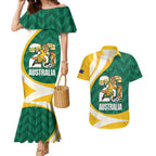 Australia 2026 Soccer Custom Couples Matching Mermaid Dress and Hawaiian Shirt Go Socceroos Kangaroo Mascot Green Sporty