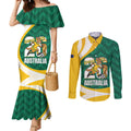 Australia 2026 Soccer Custom Couples Matching Mermaid Dress and Long Sleeve Button Shirt Go Socceroos Kangaroo Mascot Green Sporty