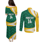 Australia 2026 Soccer Custom Couples Matching Puletasi and Long Sleeve Button Shirt Go Socceroos Kangaroo Mascot Green Sporty