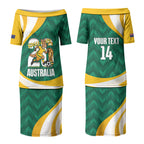 Australia 2026 Soccer Custom Couples Matching Puletasi and Long Sleeve Button Shirt Go Socceroos Kangaroo Mascot Green Sporty LT14