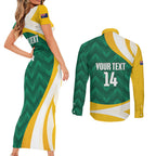 Australia 2026 Soccer Custom Couples Matching Short Sleeve Bodycon Dress and Long Sleeve Button Shirt Go Socceroos Kangaroo Mascot Green Sporty
