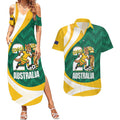 Australia 2026 Soccer Custom Couples Matching Summer Maxi Dress and Hawaiian Shirt Go Socceroos Kangaroo Mascot Green Sporty