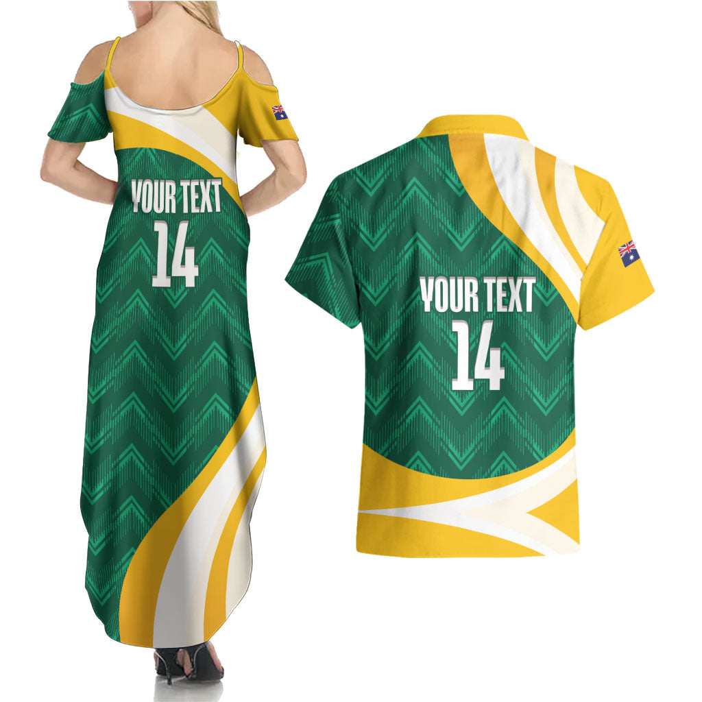 Australia 2026 Soccer Custom Couples Matching Summer Maxi Dress and Hawaiian Shirt Go Socceroos Kangaroo Mascot Green Sporty