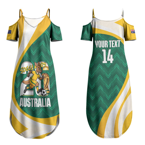 Australia 2026 Soccer Custom Couples Matching Summer Maxi Dress and Hawaiian Shirt Go Socceroos Kangaroo Mascot Green Sporty LT14