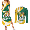 Australia 2026 Soccer Custom Couples Matching Summer Maxi Dress and Long Sleeve Button Shirt Go Socceroos Kangaroo Mascot Green Sporty