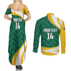Australia 2026 Soccer Custom Couples Matching Summer Maxi Dress and Long Sleeve Button Shirt Go Socceroos Kangaroo Mascot Green Sporty