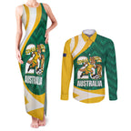 Australia 2026 Soccer Custom Couples Matching Tank Maxi Dress and Long Sleeve Button Shirt Go Socceroos Kangaroo Mascot Green Sporty