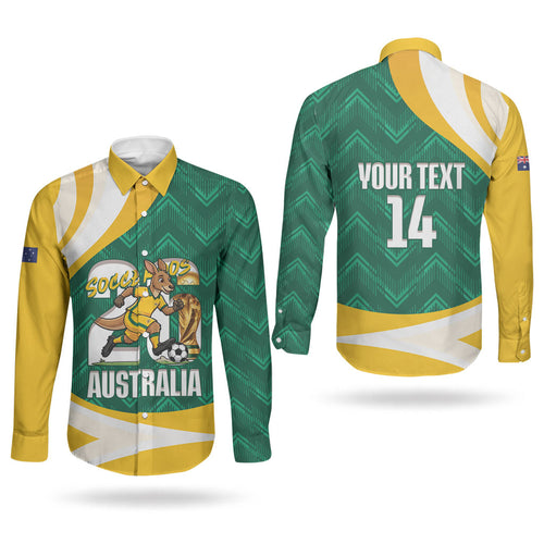 Australia 2026 Soccer Custom Couples Matching Tank Maxi Dress and Long Sleeve Button Shirt Go Socceroos Kangaroo Mascot Green Sporty