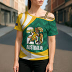 Australia 2026 Soccer Custom Cross Shoulder Shirt Go Socceroos Kangaroo Mascot Green Sporty