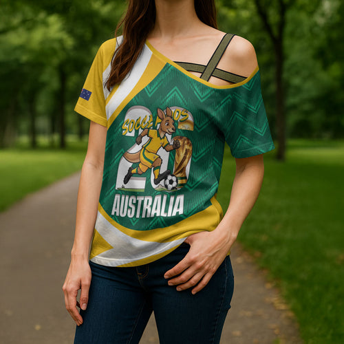 Australia 2026 Soccer Custom Cross Shoulder Shirt Go Socceroos Kangaroo Mascot Green Sporty