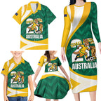 Australia 2026 Soccer Custom Family Matching Long Sleeve Bodycon Dress and Hawaiian Shirt Go Socceroos Kangaroo Mascot Green Sporty