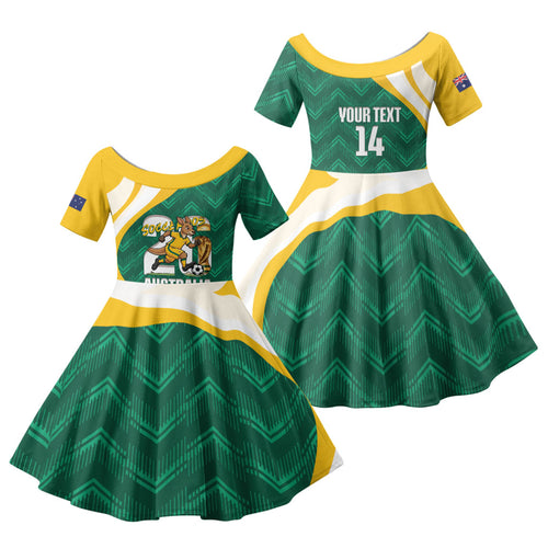 Australia 2026 Soccer Custom Family Matching Long Sleeve Bodycon Dress and Hawaiian Shirt Go Socceroos Kangaroo Mascot Green Sporty