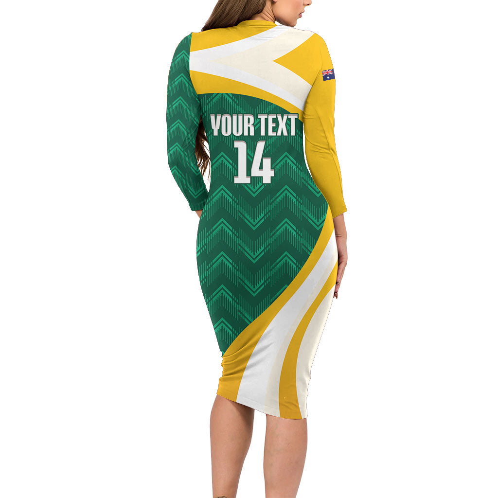 Australia 2026 Soccer Custom Family Matching Long Sleeve Bodycon Dress and Hawaiian Shirt Go Socceroos Kangaroo Mascot Green Sporty