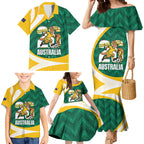 Australia 2026 Soccer Custom Family Matching Mermaid Dress and Hawaiian Shirt Go Socceroos Kangaroo Mascot Green Sporty