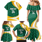 Australia 2026 Soccer Custom Family Matching Mermaid Dress and Hawaiian Shirt Go Socceroos Kangaroo Mascot Green Sporty