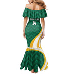 Australia 2026 Soccer Custom Family Matching Mermaid Dress and Hawaiian Shirt Go Socceroos Kangaroo Mascot Green Sporty