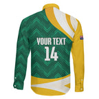 Australia 2026 Soccer Custom Family Matching Off The Shoulder Long Sleeve Dress and Hawaiian Shirt Go Socceroos Kangaroo Mascot Green Sporty