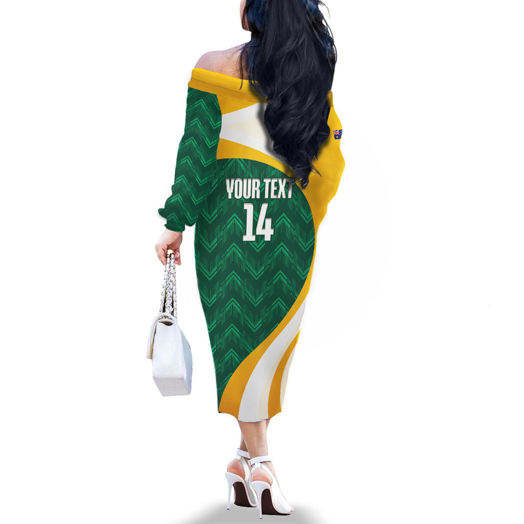 Australia 2026 Soccer Custom Family Matching Off The Shoulder Long Sleeve Dress and Hawaiian Shirt Go Socceroos Kangaroo Mascot Green Sporty