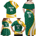 Australia 2026 Soccer Custom Family Matching Off Shoulder Maxi Dress and Hawaiian Shirt Go Socceroos Kangaroo Mascot Green Sporty