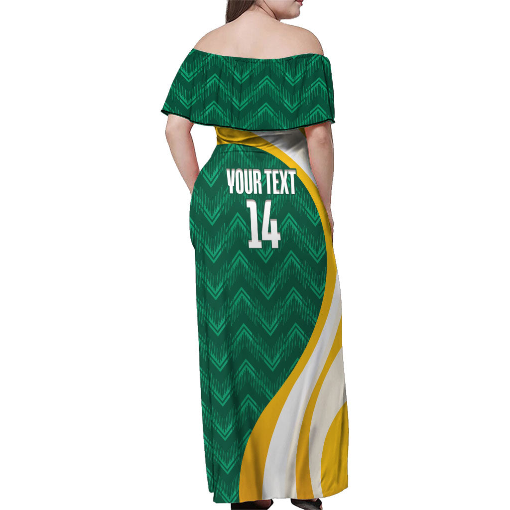 Australia 2026 Soccer Custom Family Matching Off Shoulder Maxi Dress and Hawaiian Shirt Go Socceroos Kangaroo Mascot Green Sporty