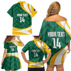 Australia 2026 Soccer Custom Family Matching Off Shoulder Short Dress and Hawaiian Shirt Go Socceroos Kangaroo Mascot Green Sporty