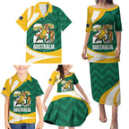 Australia 2026 Soccer Custom Family Matching Puletasi and Hawaiian Shirt Go Socceroos Kangaroo Mascot Green Sporty