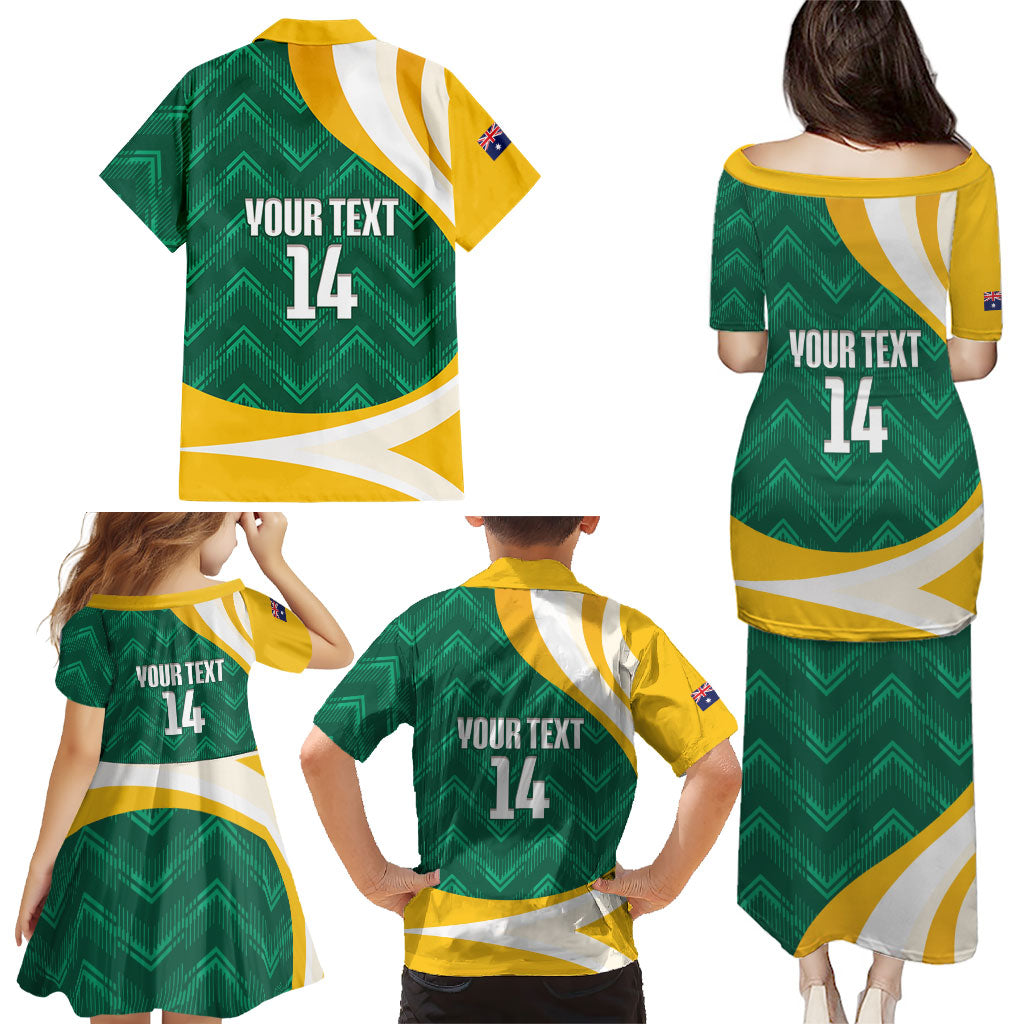 Australia 2026 Soccer Custom Family Matching Puletasi and Hawaiian Shirt Go Socceroos Kangaroo Mascot Green Sporty