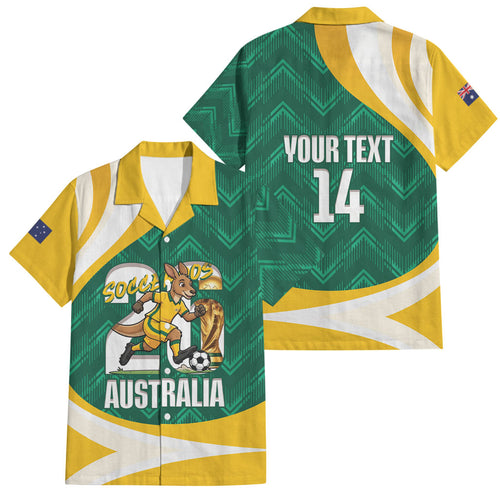 Australia 2026 Soccer Custom Family Matching Puletasi and Hawaiian Shirt Go Socceroos Kangaroo Mascot Green Sporty