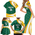Australia 2026 Soccer Custom Family Matching Short Sleeve Bodycon Dress and Hawaiian Shirt Go Socceroos Kangaroo Mascot Green Sporty