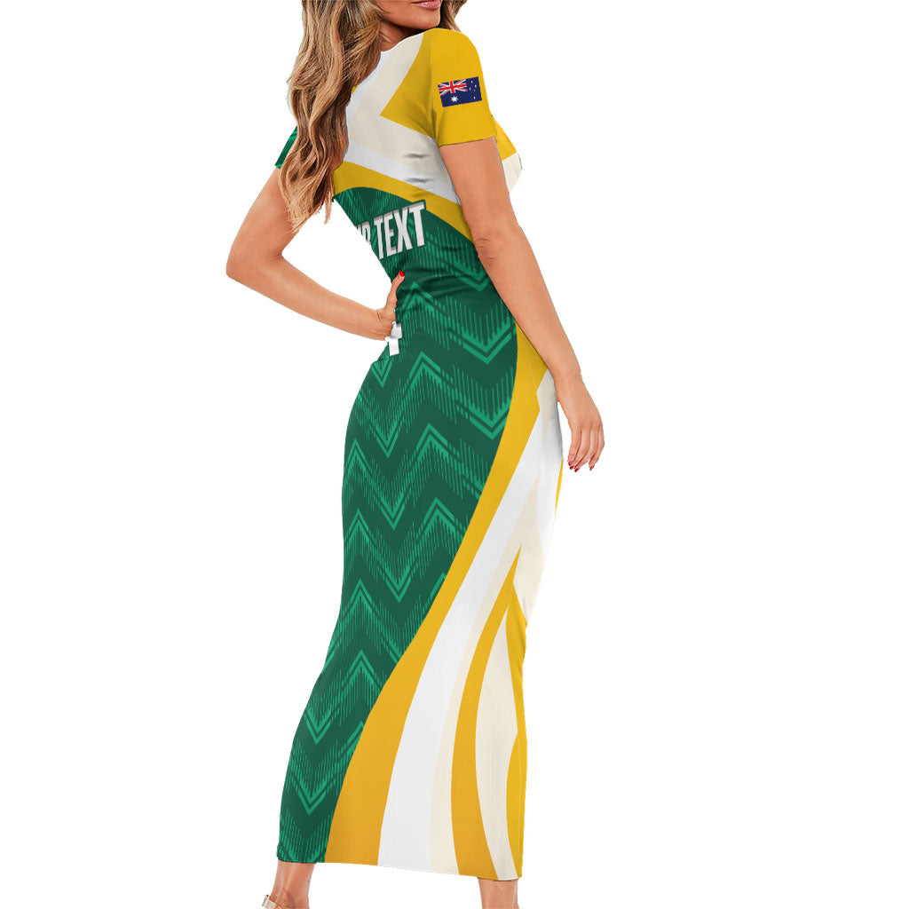 Australia 2026 Soccer Custom Family Matching Short Sleeve Bodycon Dress and Hawaiian Shirt Go Socceroos Kangaroo Mascot Green Sporty