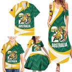Australia 2026 Soccer Custom Family Matching Summer Maxi Dress and Hawaiian Shirt Go Socceroos Kangaroo Mascot Green Sporty