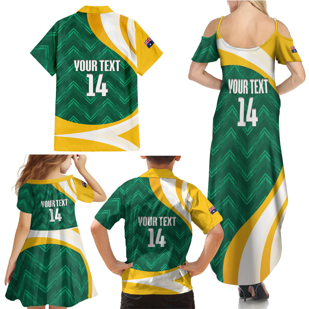 Australia 2026 Soccer Custom Family Matching Summer Maxi Dress and Hawaiian Shirt Go Socceroos Kangaroo Mascot Green Sporty