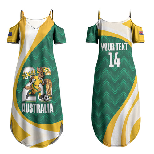 Australia 2026 Soccer Custom Family Matching Summer Maxi Dress and Hawaiian Shirt Go Socceroos Kangaroo Mascot Green Sporty