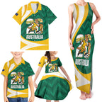 Australia 2026 Soccer Custom Family Matching Tank Maxi Dress and Hawaiian Shirt Go Socceroos Kangaroo Mascot Green Sporty