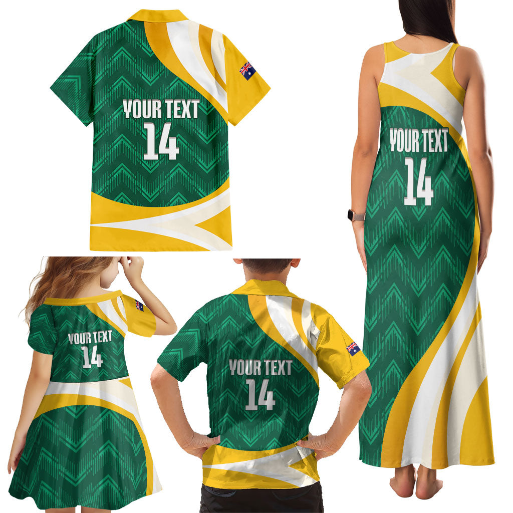 Australia 2026 Soccer Custom Family Matching Tank Maxi Dress and Hawaiian Shirt Go Socceroos Kangaroo Mascot Green Sporty