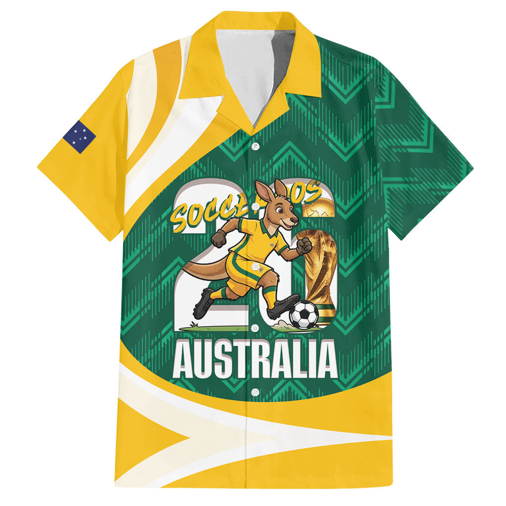 Australia 2026 Soccer Custom Hawaiian Shirt Go Socceroos Kangaroo Mascot Green Sporty