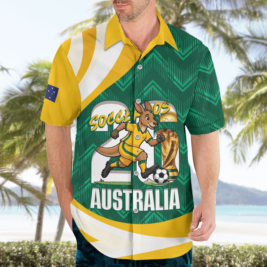 Australia 2026 Soccer Custom Hawaiian Shirt Go Socceroos Kangaroo Mascot Green Sporty