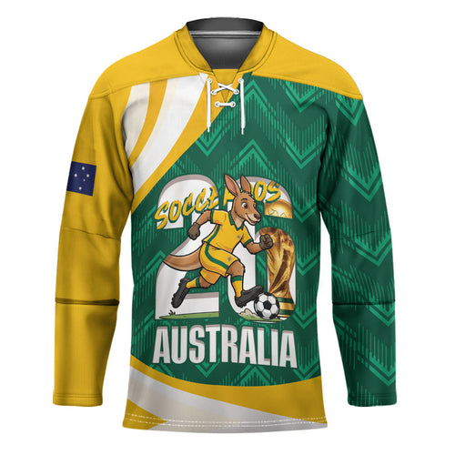 Australia 2026 Soccer Custom Hockey Jersey Go Socceroos Kangaroo Mascot Green Sporty