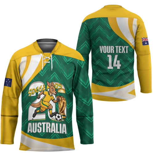 Australia 2026 Soccer Custom Hockey Jersey Go Socceroos Kangaroo Mascot Green Sporty