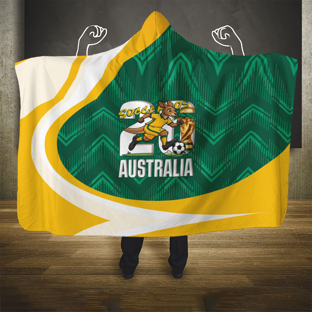 Australia 2026 Soccer Hooded Blanket Go Socceroos Kangaroo Mascot Green Sporty