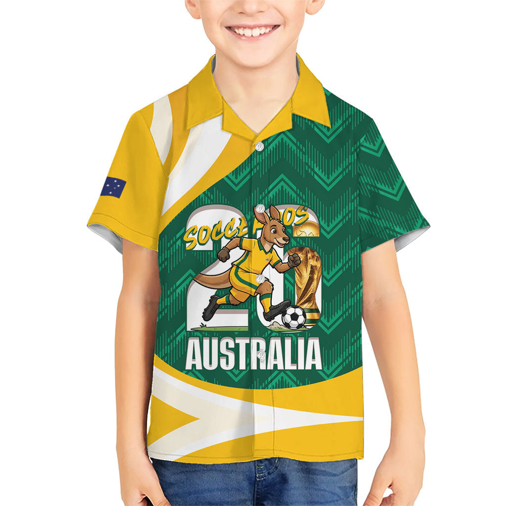 Australia 2026 Soccer Custom Kid Hawaiian Shirt Go Socceroos Kangaroo Mascot Green Sporty