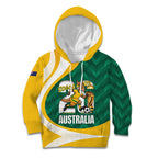 Australia 2026 Soccer Custom Kid Hoodie Go Socceroos Kangaroo Mascot Green Sporty