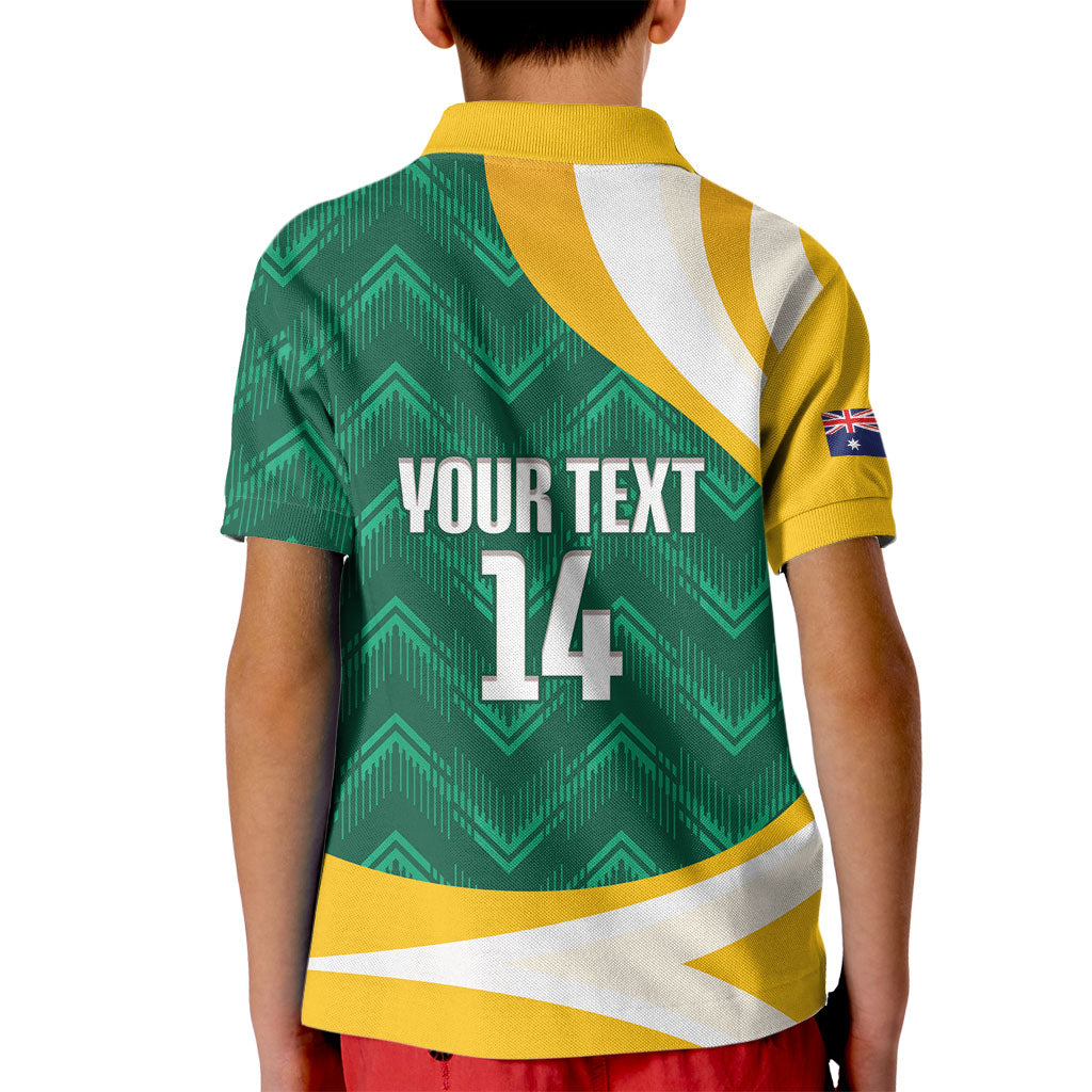 Australia 2026 Soccer Custom Kid Polo Shirt Go Socceroos Kangaroo Mascot Green Sporty