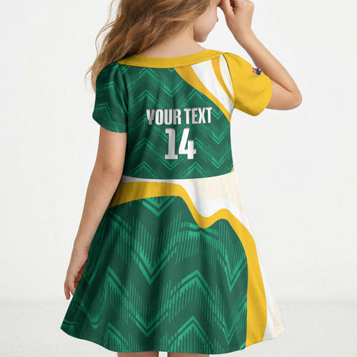 Australia 2026 Soccer Custom Kid Short Sleeve Dress Go Socceroos Kangaroo Mascot Green Sporty