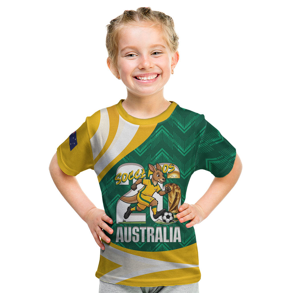 Australia 2026 Soccer Custom Kid T Shirt Go Socceroos Kangaroo Mascot Green Sporty