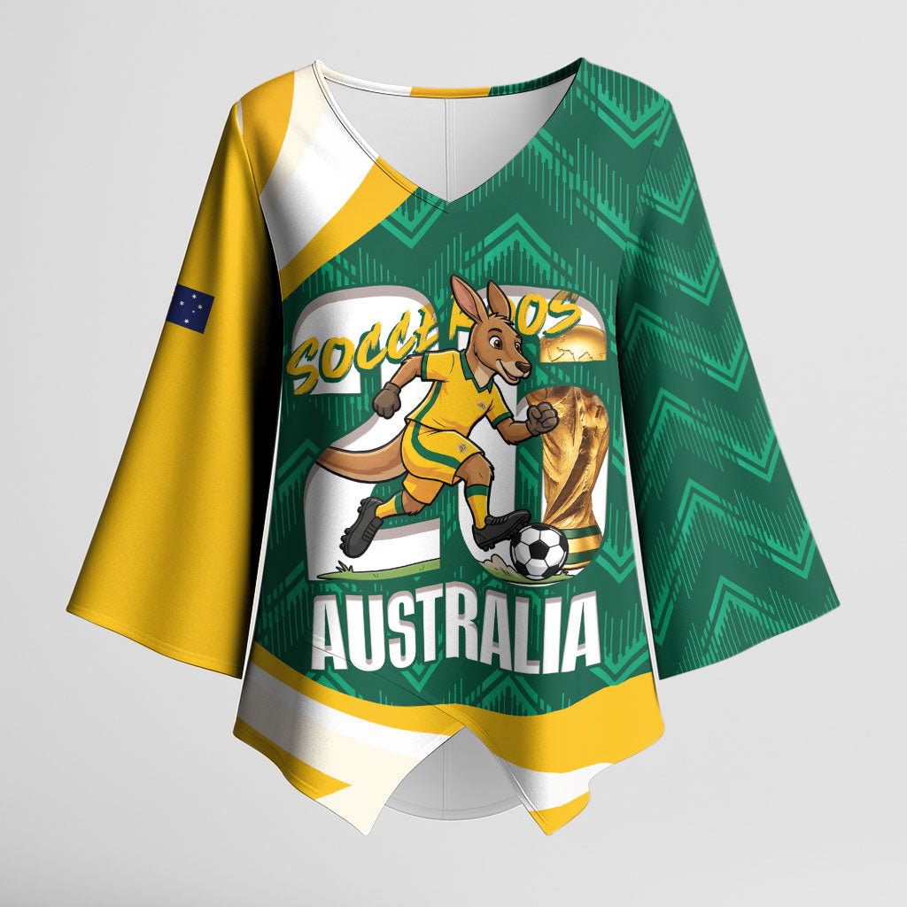 Australia 2026 Soccer Custom Kimono Sleeve Blouse Go Socceroos Kangaroo Mascot Green Sporty