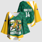 Australia 2026 Soccer Custom Kimono Sleeve Blouse Go Socceroos Kangaroo Mascot Green Sporty
