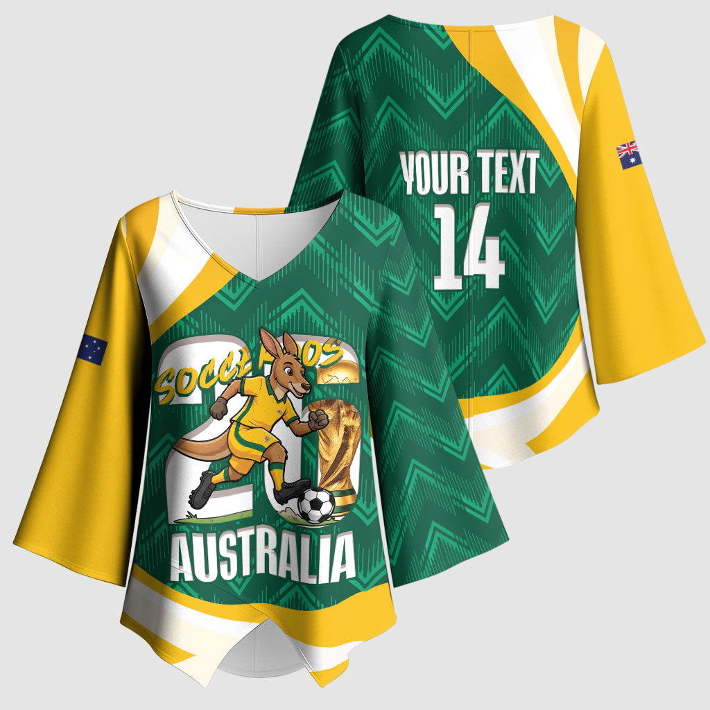 Australia 2026 Soccer Custom Kimono Sleeve Blouse Go Socceroos Kangaroo Mascot Green Sporty
